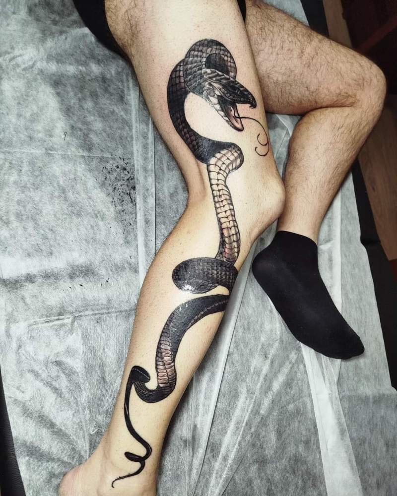 Тату на ноге "Большая Змея". Мастер Павел Чуприков